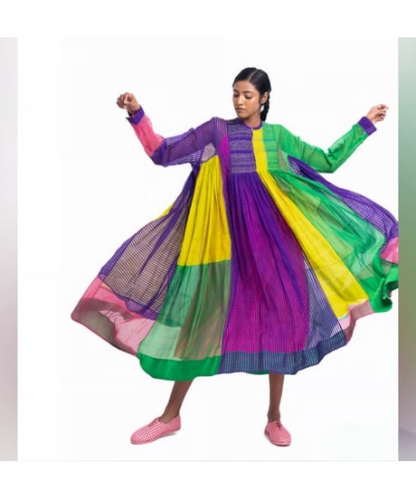 injiri/コットン&シルク・マルチパネルドレス/マルチカラー