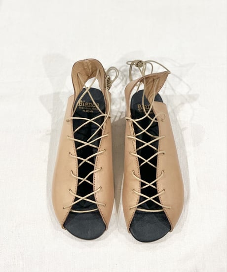 BIANCA/レースアップレザーサンダル/Beige
