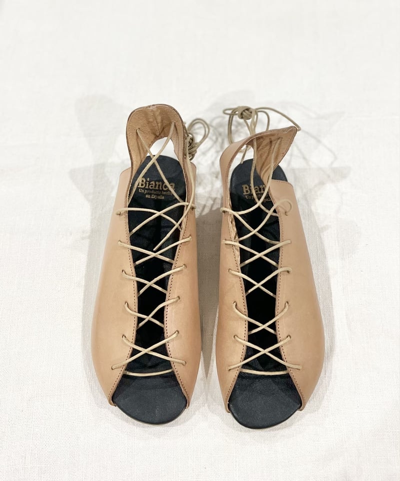BIANCA/レースアップレザーサンダル/Beige | ETTA