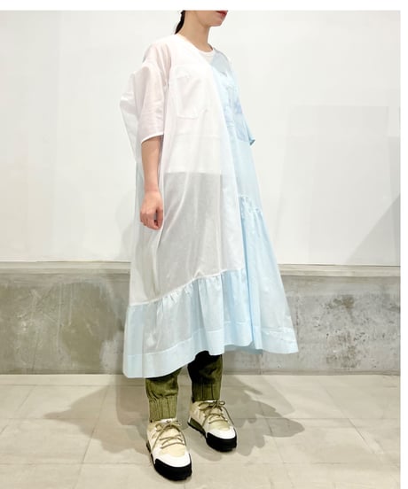 D-due/バイカラーワンピース/ブルー&ホワイト