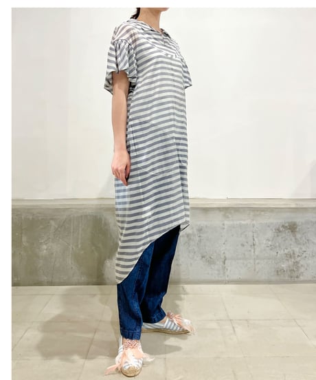 D-due/コットン&シルクワンピース/ブルーボーダー