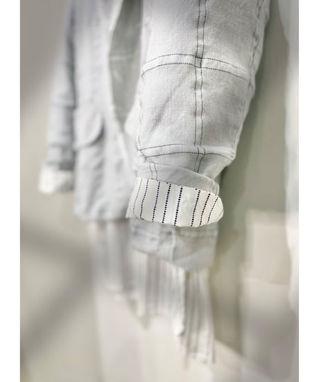 Men'sウールリネンジャケット/HannohWessel/Blue gray check