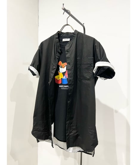 Men'sコットンシャツ(ブラック)/HannohWessel/Mサイズ