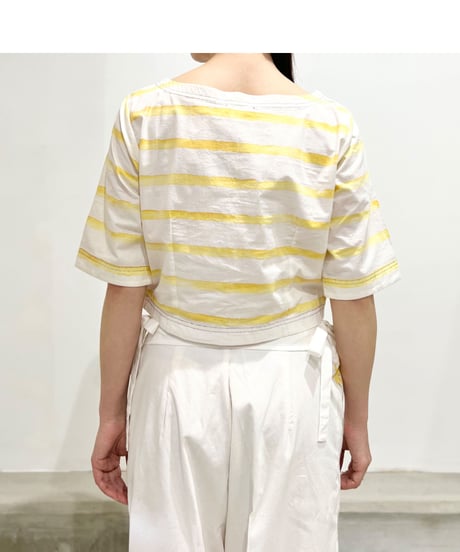 Maretha  Boat Neck top/Yellow stripes
