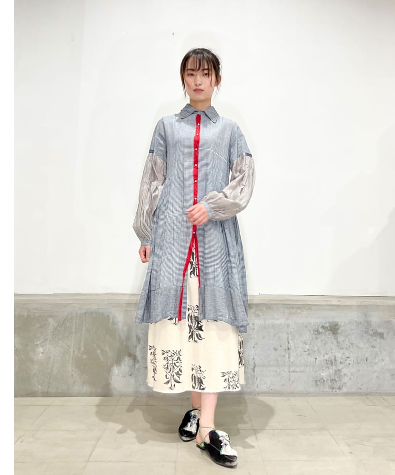 injiriコットン＆袖シルク/ドレス12/Blue | ETTA