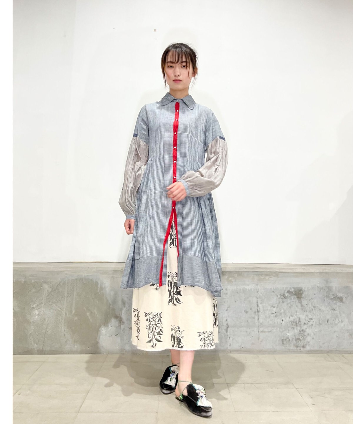 injiriコットン＆袖シルク/ドレス12/Blue | ETTA
