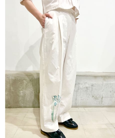 Maria overlap pants/Iris Paint/Ecru