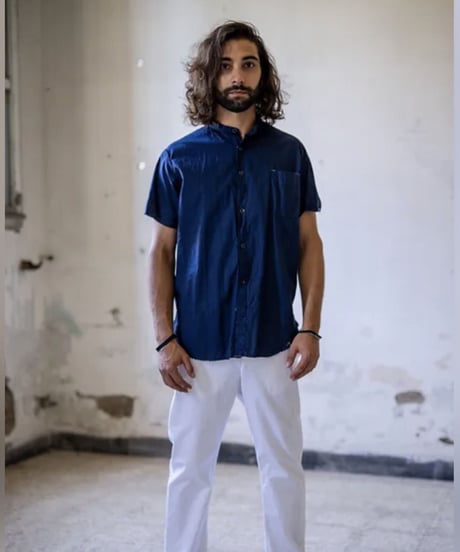 Men'sコットンシャツ(ネイビー)/HannohWessel/Mサイズ