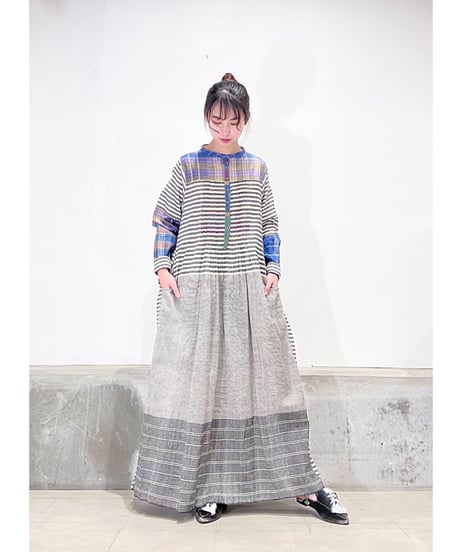 【残り僅か】injiriコットン100％/ドレス195/Black & Multi Check