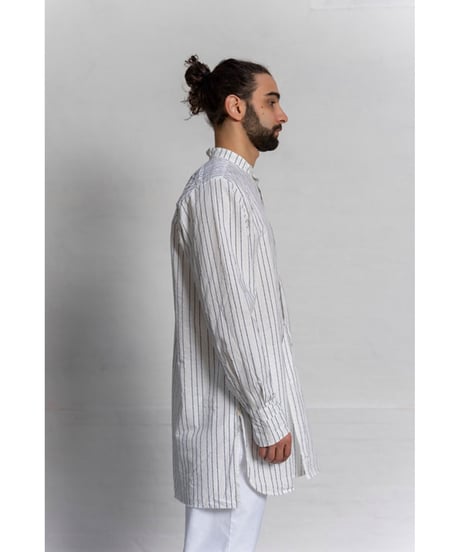Men'sピンストライプシャツ/HannohWessel/ネイビー