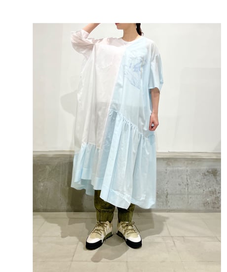 D-due/バイカラーワンピース/ブルー&ホワイト