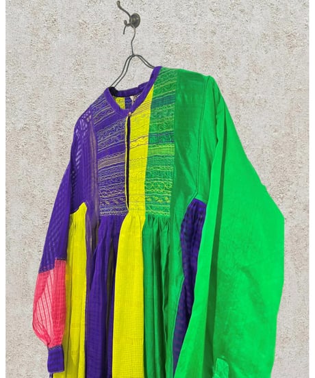 injiri/コットン&シルク・マルチパネルドレス/マルチカラー