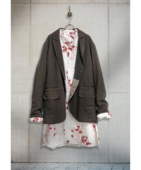 Men'sウールリネンジャケット/HannohWessel/Brown stripes