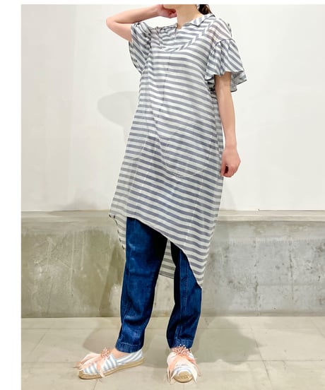 D-due/コットン&シルクワンピース/ブルーボーダー