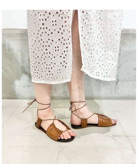 BIANCA/レースアップレザーサンダル/Brown