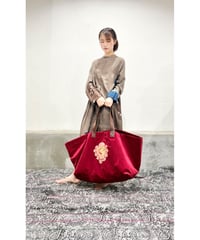 ハンド刺繍バッグ/ビッグサイズ/別珍Red