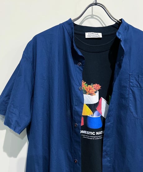 Men'sコットンシャツ(ネイビー)/HannohWessel/Mサイズ
