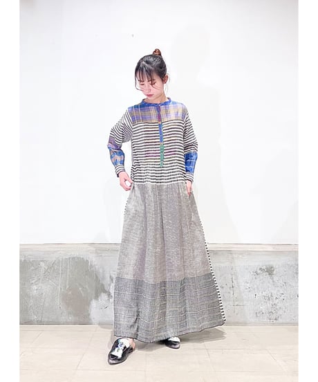 【残り僅か】injiriコットン100％/ドレス195/Black & Multi Check