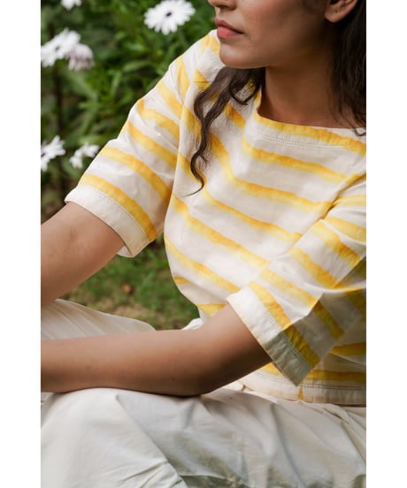 Maretha  Boat Neck top/Yellow stripes
