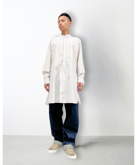 Men'sピンストライプシャツ/HannohWessel/ネイビー