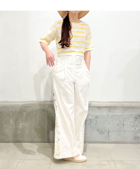 Maretha  Boat Neck top/Yellow stripes