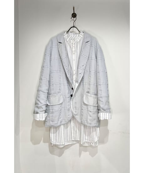 Men'sウールリネンジャケット/HannohWessel/Blue gray check
