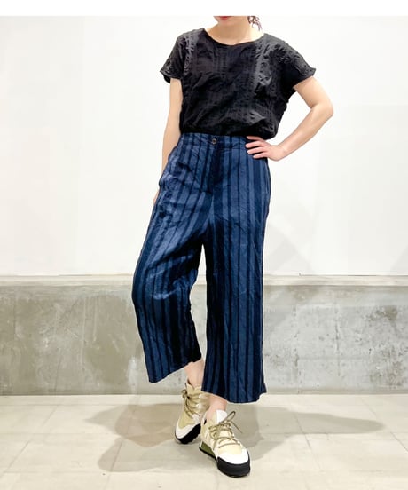 Hannoh wessel/ コットンメタルパンツ/ネイビー&ネイビー