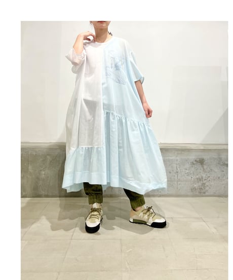 D-due/バイカラーワンピース/ブルー&ホワイト