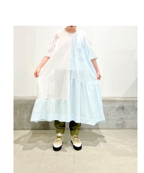 D-due/バイカラーワンピース/ブルー&ホワイト