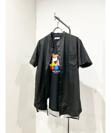 Men'sコットンシャツ(ブラック)/HannohWessel/Mサイズ