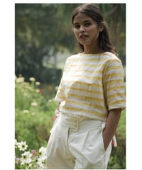 Maretha  Boat Neck top/Yellow stripes