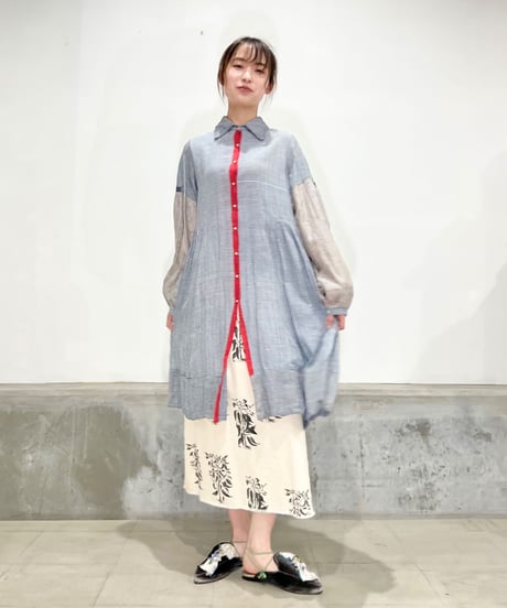 injiriコットン＆袖シルク/ドレス12/Blue