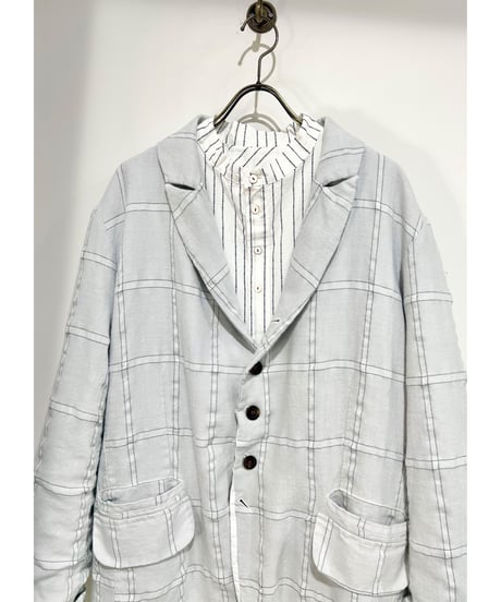 Men'sウールリネンジャケット/HannohWessel/Blue gray check