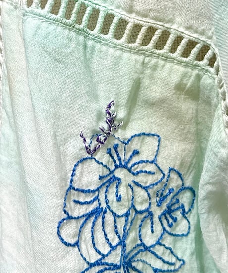 ETTA Original/パッチワーク刺繍シャツ①/ドリームダイ・ブルー系