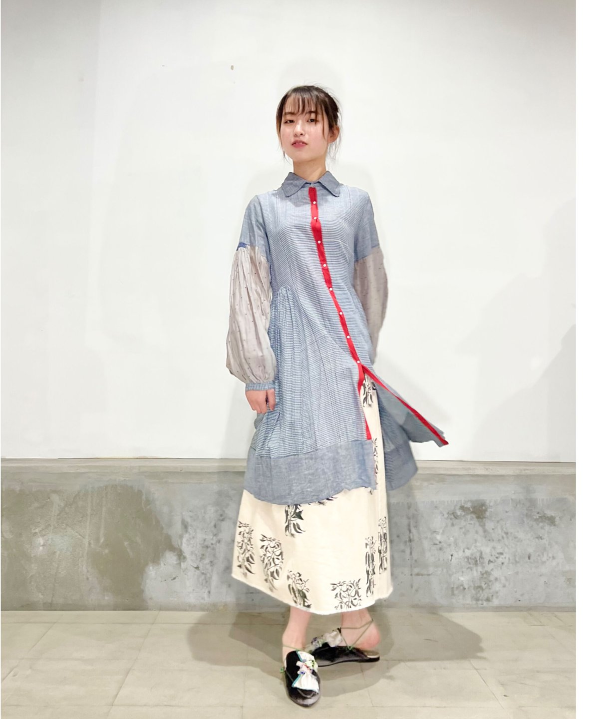 injiri インジリ　藍染　コットンワンピース injiriコットン＆袖シルク/ドレス12/Blue | ETTA