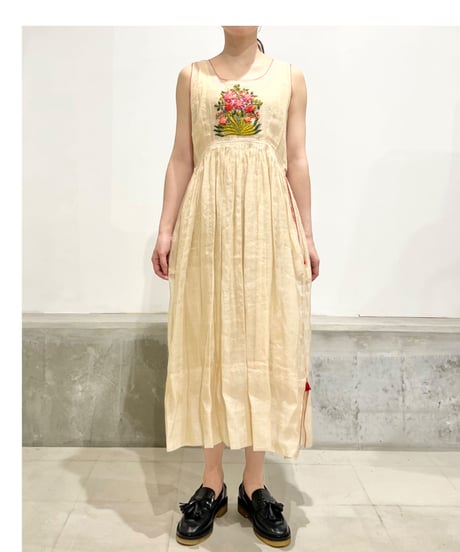 ETTA Selection ｺｯﾄﾝｼﾙｸﾊﾝﾄﾞ刺繍/ﾉｰｽﾘｰﾌﾞﾄﾞﾚｽ/ｺﾞｰﾙﾄﾞ×ｸﾘｰﾑ