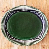 宋艸窯（竹之内 琢）　楕円平皿　緑
