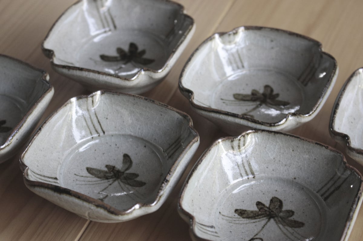 唐津焼絵唐津八角向付3客中里隆隆太窯ほぼ未使用の美品横13.5cm