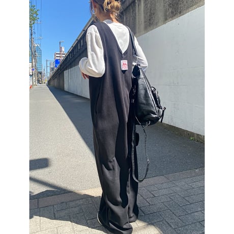 フロントZIPスウェットサロペット【BLACK】