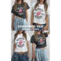 クロップドTEE "ROLLING STONES" 【CHARCOAL/WHITE】