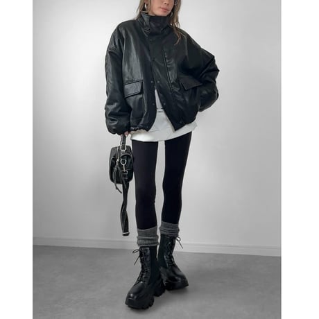 裏ボアフェイクレザーJK【BLACK】