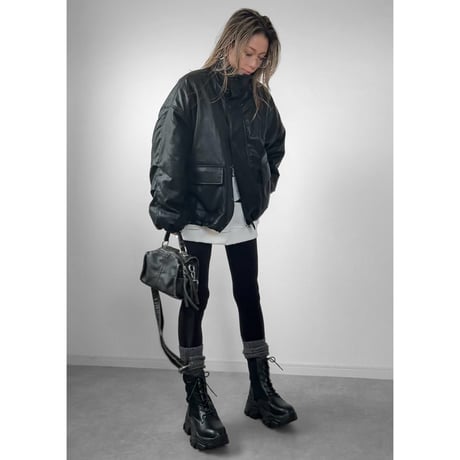 裏ボアフェイクレザーJK【BLACK】