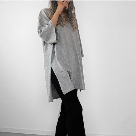 UネックサイドスリットBIG T 【GRAY】