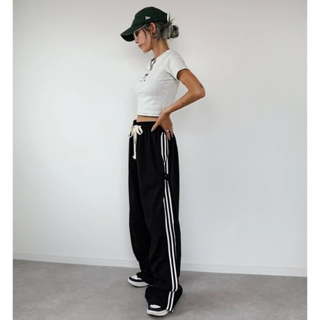 2WAYサイドラインワイドパンツ(BLACK)