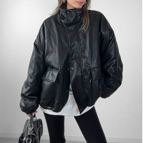 裏ボアフェイクレザーJK【BLACK】