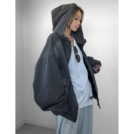 BIGポケットフーディーボアデニムJK【CHARCOAL】