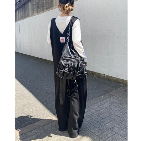 フロントZIPスウェットサロペット【BLACK】
