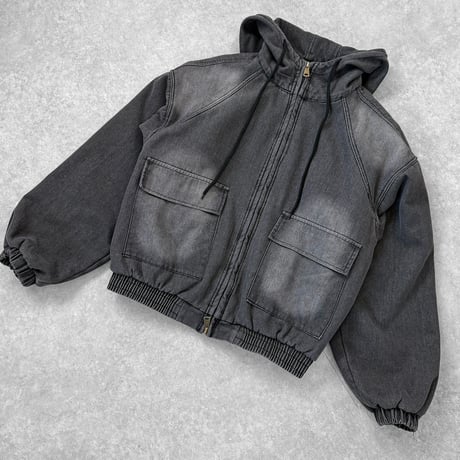 BIGポケットフーディーボアデニムJK【CHARCOAL】