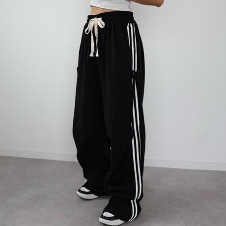 2WAYサイドラインワイドパンツ(BLACK)