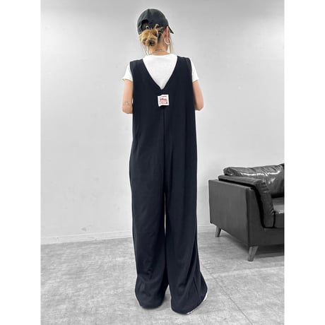 フロントZIPスウェットサロペット【BLACK】